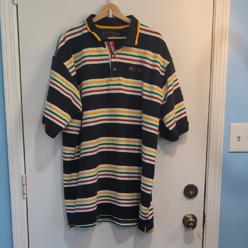 Coogi Austrailia Men's Striped Polo Shirt - Navy Multicolor Size 3XL